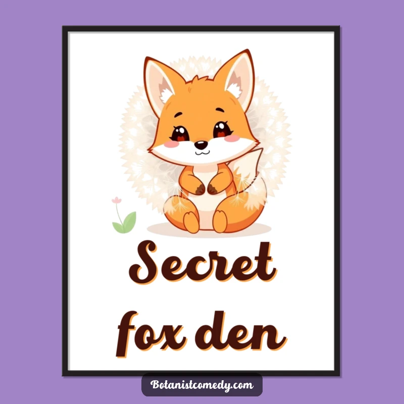 Funny Fox Digital Art: Dandelion Hideaway Print, Instant Funny Gift