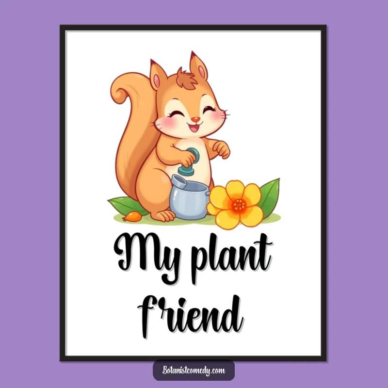 Funny Squirrel Digital Art: Whimsical Flower Garden Print, Instant Funny Gift