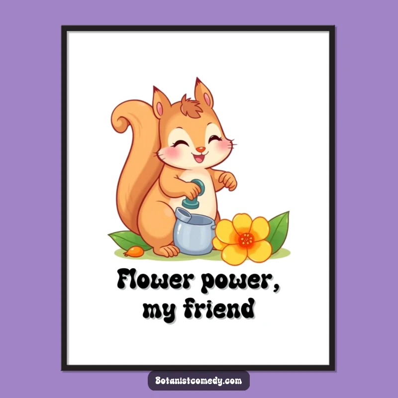 Funny Squirrel Wall Art: Oversized Flower Garden Poster, Charming Funny Gift