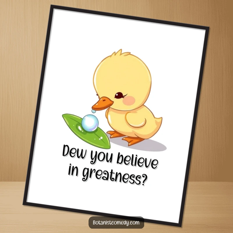 Funny Free Printable Duckling Wall Art: Curious duckling dips beak into a dewdrop, capturing a moment of wonder.