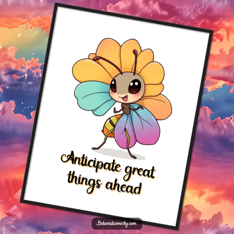 Funny Free Printable Ant Wall Art: Diligent ant carries a large colorful petal, motivational decor for any room.