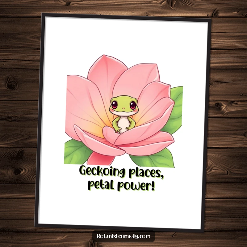 Funny Free Printable Gecko Wall Art: Playful gecko peeking from an exotic bloom, adding a touch of wonder.