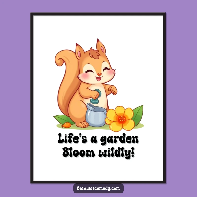 Funny Free Printable Wall Art: Squirrel Watering Giant Flower, Quirky Home Decor Downloadable Art