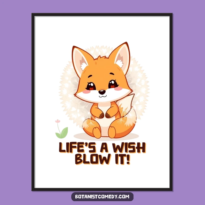 Funny Free Printable Wall Art: Fox in Dandelion, Playful Nature Decor Downloadable Art