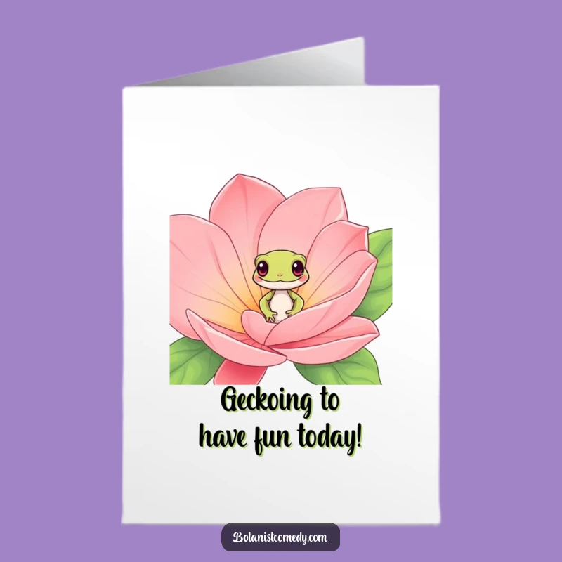 Free Printable Gecko Birthday Card: Funny Reptile, Exotic Bloom Gift