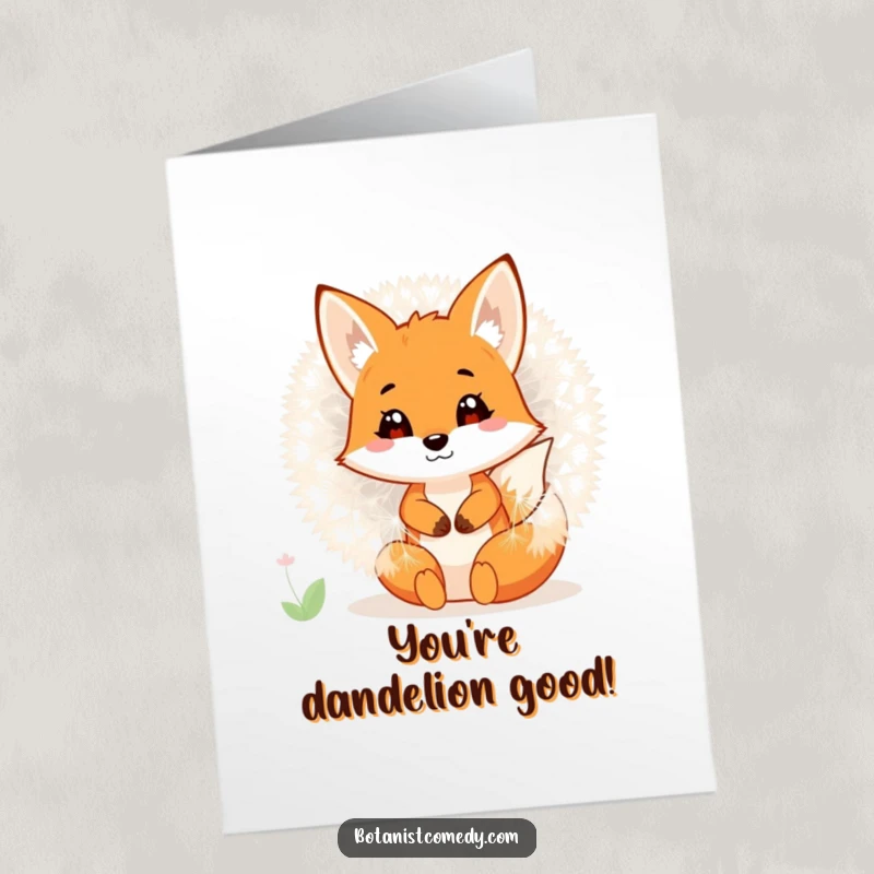 Funny Free Printable Congratulations Card: A playful fox hidden within a giant dandelion, a whimsical and clever downloadable congratulation.