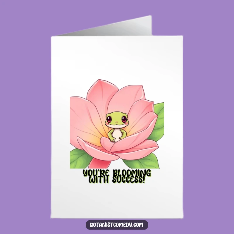 Free Printable Gecko Congrats Card: Funny Reptile, Exotic Bloom Gift