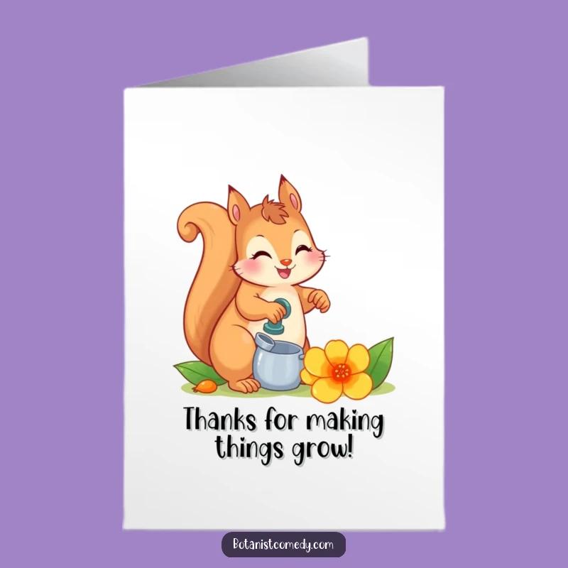 Free Printable Thank You Card: Squirrel Watering Flower, Heartfelt & Funny Downloadable Gift