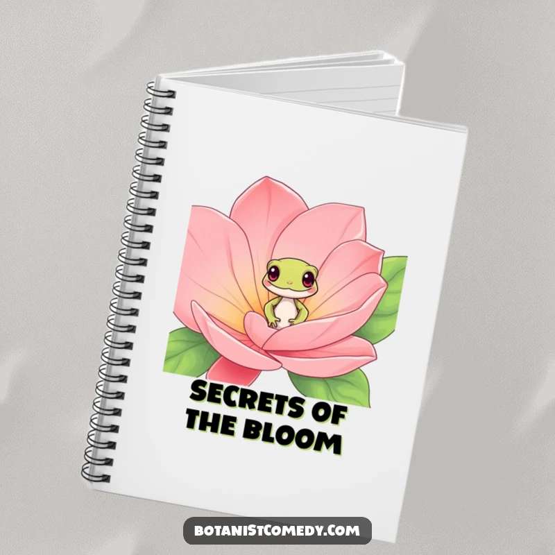 Funny gecko notebook featuring a playful gecko peeking from exotic bloom petals, perfect for jotting down fun ideas.