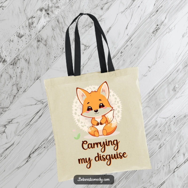 Funny fox peeking out from a giant dandelion, making this tote bag a functional and humorous accessory.